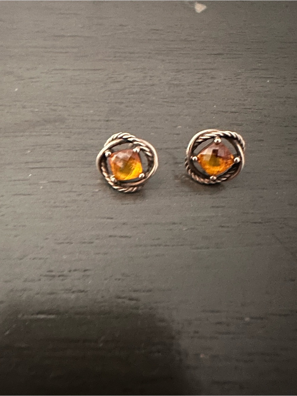 Sterling Silver  Citrine quartz  David Yurman infinity stud earrings